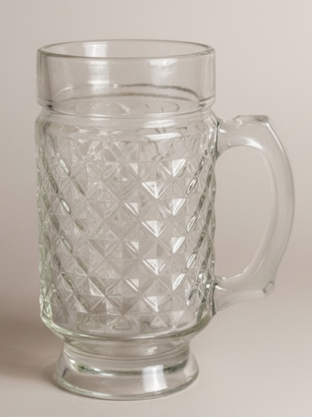 Vintage Clear Glass Footed Mug Diamond Pattern MCM Drinking Glass Tumbler